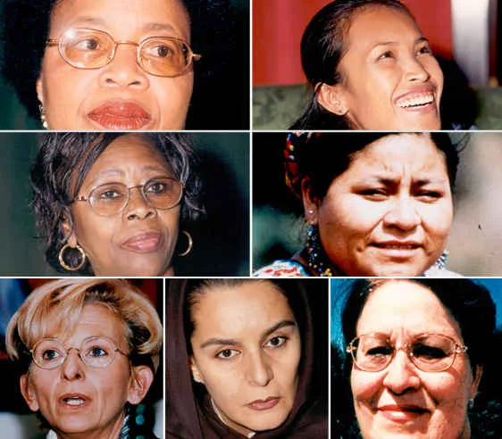 Emma Bonino, Olayinka Koso-Thomas, Graça Machel. Fatiha Boudiaf, Rigoberta Menchú, Fatana Ishaq Gailani y Somaly Mam