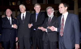 Craig Venter, John Sulston, Francis Collins, Hamilton Smith and Jean Weissenbach