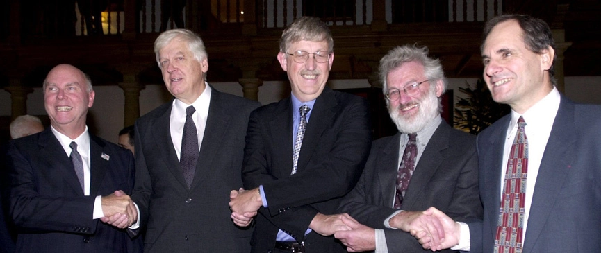 Craig Venter, John Sulston, Francis Collins, Hamilton Smith and Jean Weissenbach