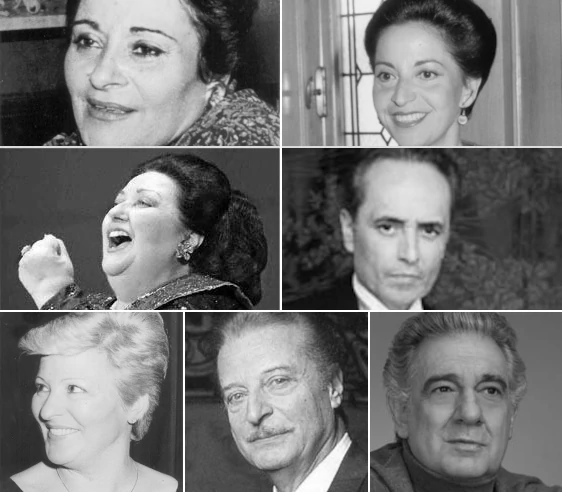 Victoria de los Ángeles, Teresa Berganza, Montserrat Caballé, José Carreras, Pilar Lorengar, Alfredo Kraus and Plácido Domingo